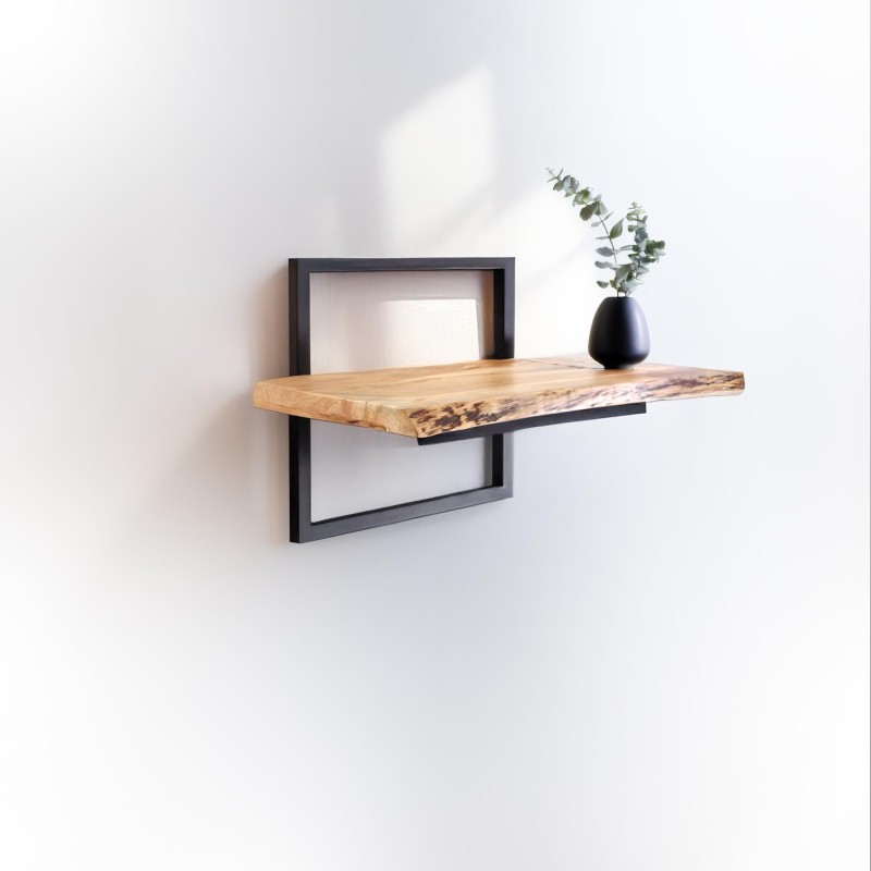 Wandregal 50 cm mit Massivholzplatte und natürlicher Kante
