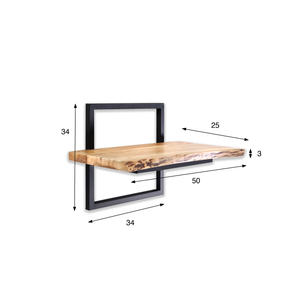Wandregal 50 cm mit Massivholzplatte und natürlicher Kante