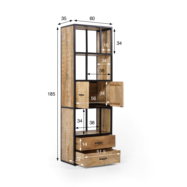 Industrielles Regal aus Massivholz 60 x 185 cm – Walter