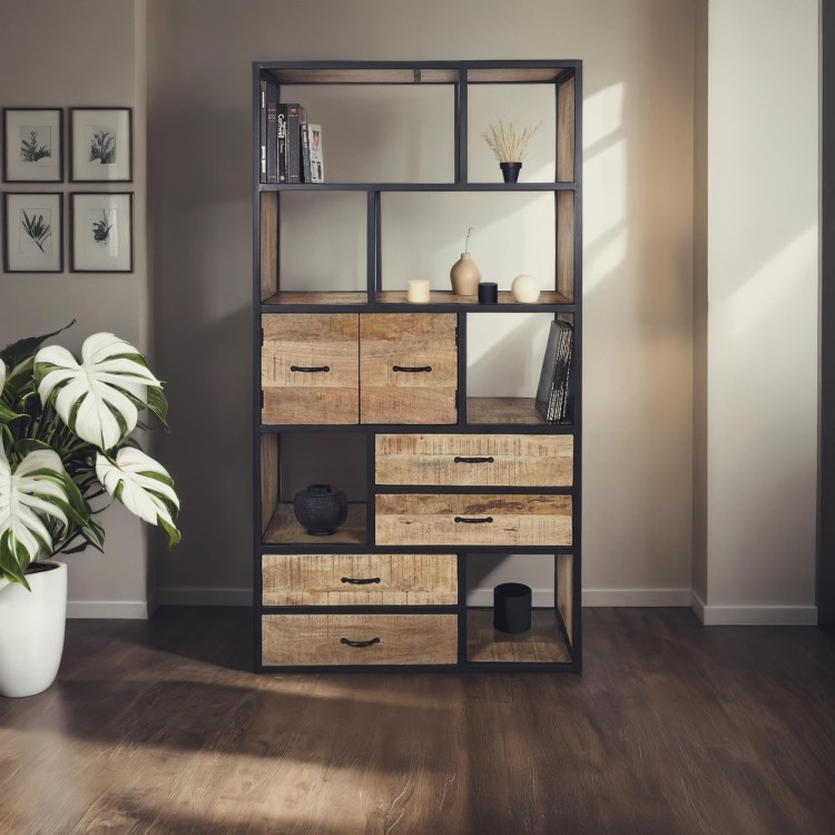 Bücherregal Industrielles Regal Massivholz 185 cm x 100 cm - Walter