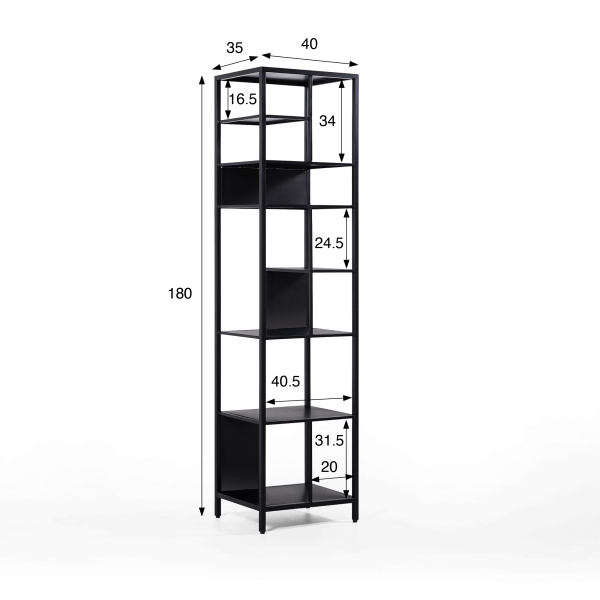 Regal aus schwarzem Metall 40 x 180 cm – New York