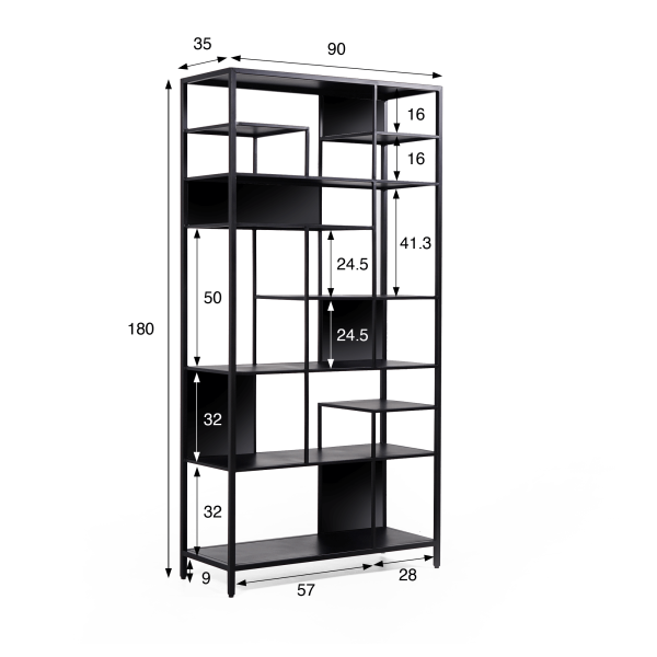 Regal aus schwarzem Metall 90 x 180 cm – New York