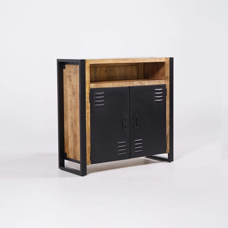 Kleiner Schrank aus Metall und Mangoholz - Kansas