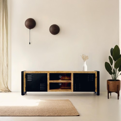TV-Möbel 160 cm aus Massivholz und Metall - Kansas