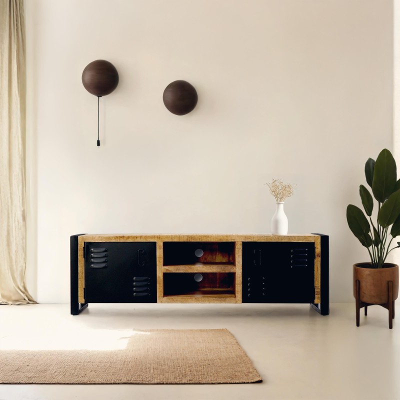 TV-Möbel 160 cm aus Massivholz und Metall - Kansas