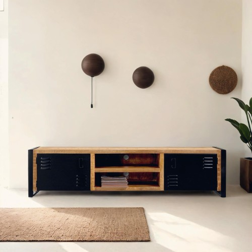 TV-Möbel 200 cm aus Massivholz und Metall - Kansas
