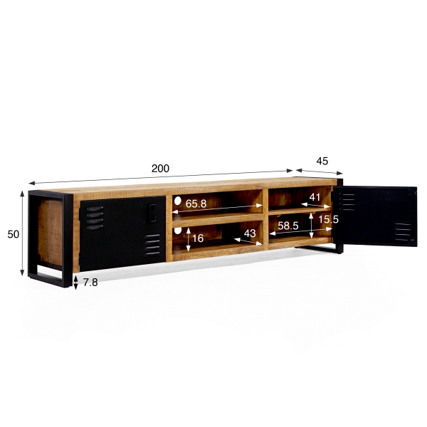 TV-Möbel 200 cm aus Massivholz und Metall - Kansas
