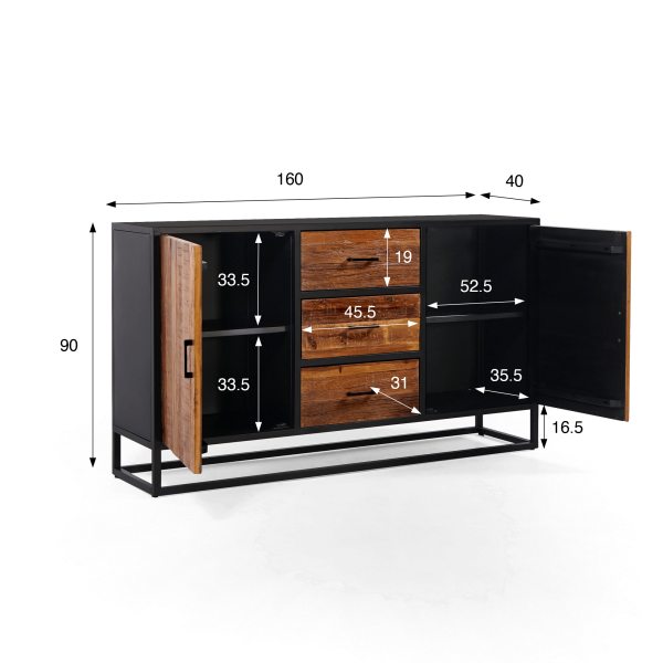 Sideboard 160 cm aus recyceltem Holz – Recycled