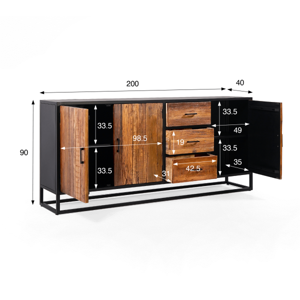 Sideboard 200 cm aus recyceltem Holz – Recycled
