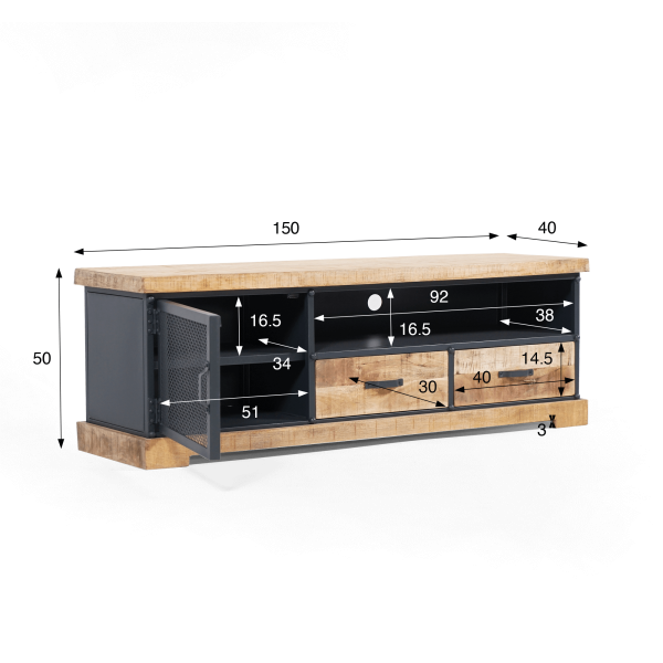 TV-Möbel 150 cm aus Massivholz und Metall - Cambridge