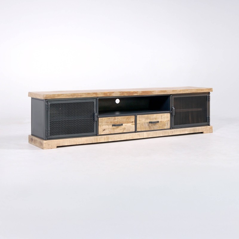TV-Möbel 200 cm aus Massivholz und Metall - Cambridge