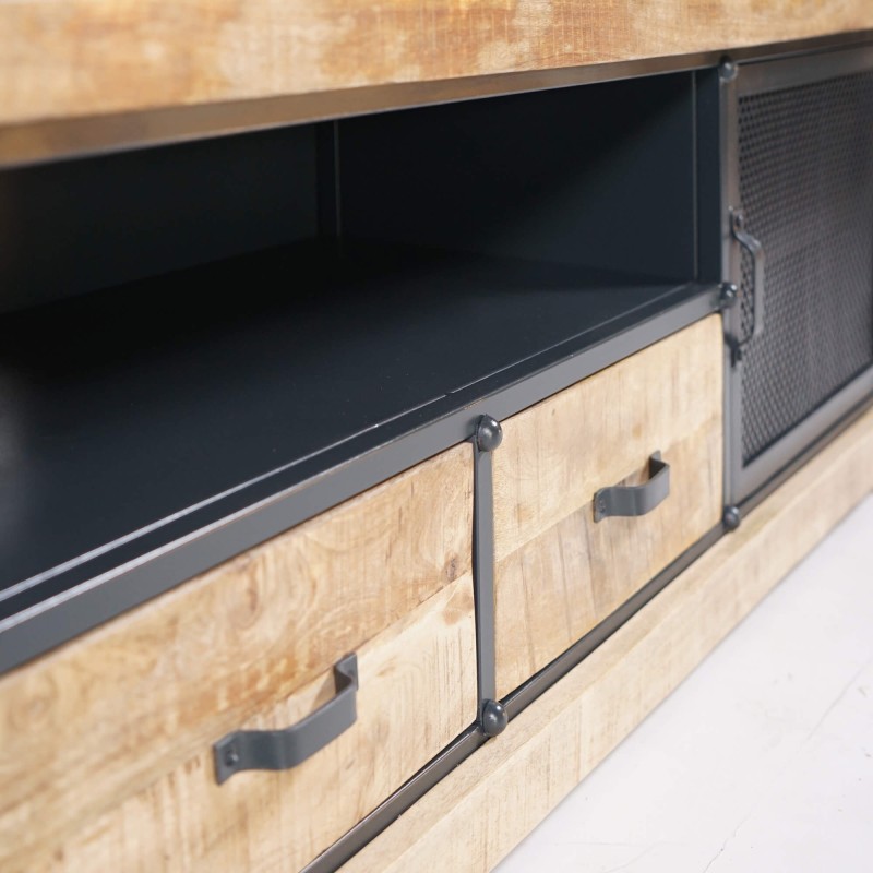 TV-Möbel 200 cm aus Massivholz und Metall - Cambridge
