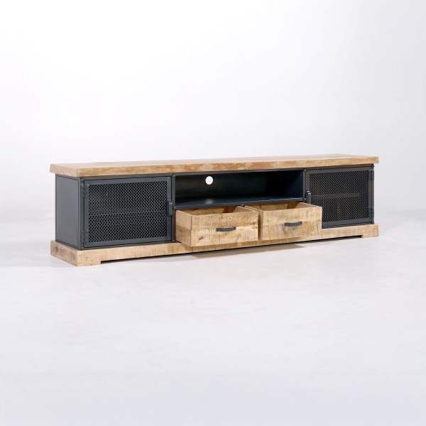 TV-Möbel 200 cm aus Massivholz und Metall - Cambridge
