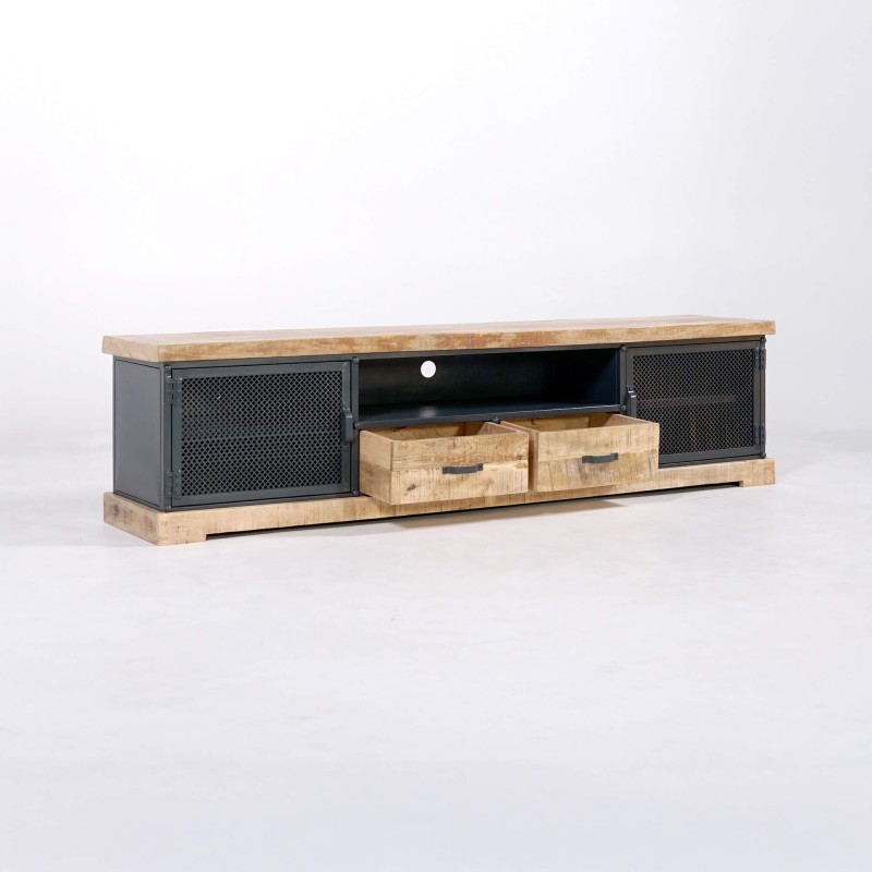 TV-Möbel 200 cm aus Massivholz und Metall - Cambridge