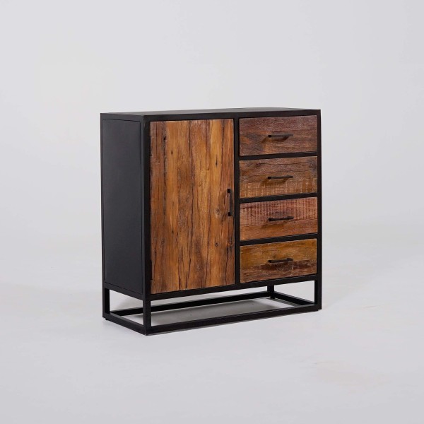 Kleines industrielles Sideboard aus recyceltem Holz, 1 Tür - Recycled