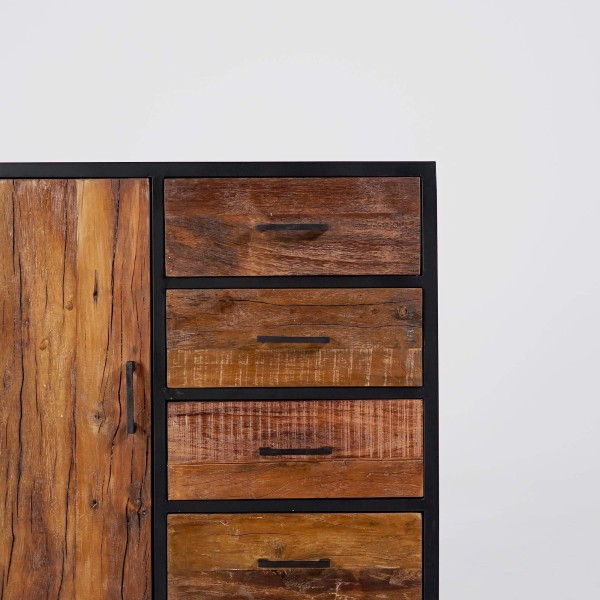 Kleines industrielles Sideboard aus recyceltem Holz, 1 Tür - Recycled