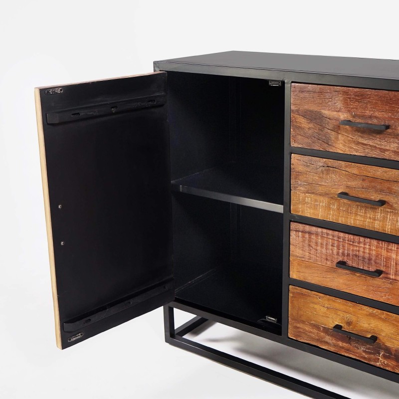 Kleines industrielles Sideboard aus recyceltem Holz, 1 Tür - Recycled