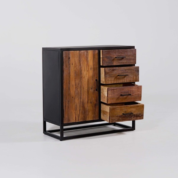 Kleines industrielles Sideboard aus recyceltem Holz, 1 Tür - Recycled