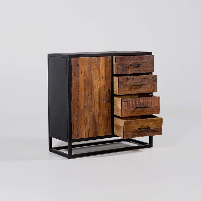 Kleines industrielles Sideboard aus recyceltem Holz, 1 Tür - Recycled