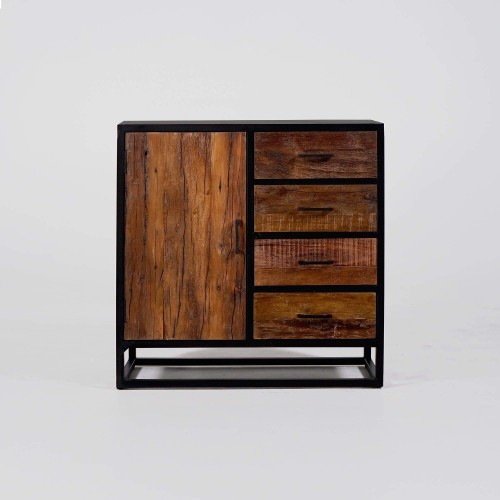 Kleines industrielles Sideboard aus recyceltem Holz, 1 Tür - Recycled