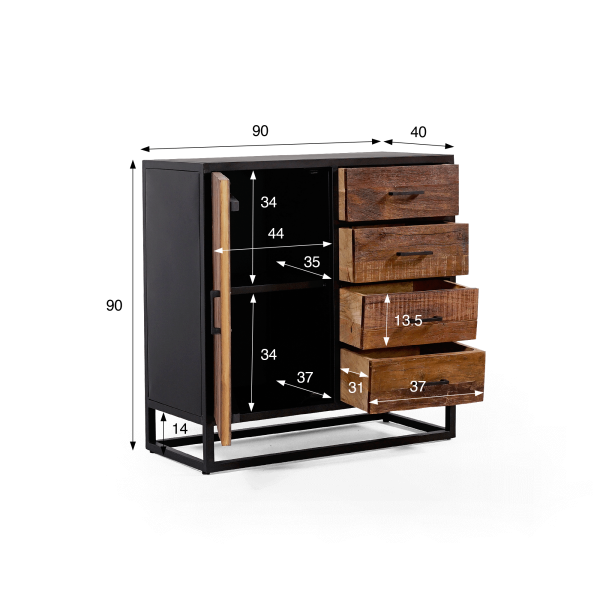 Kleines industrielles Sideboard aus recyceltem Holz, 1 Tür - Recycled