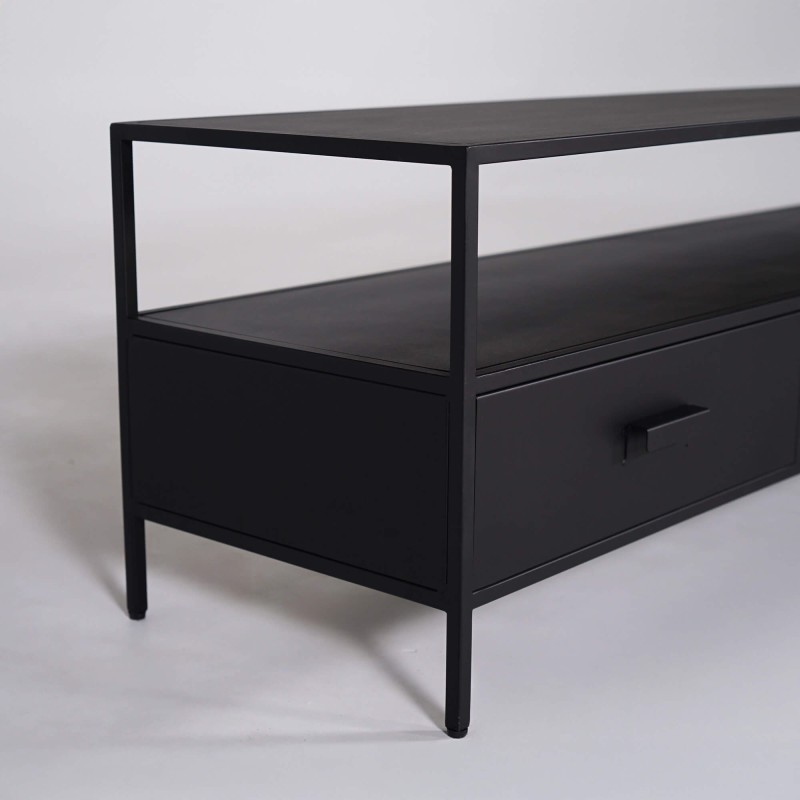 Industrielles TV-Möbel aus schwarzem Metall mit 3 Schubladen - New York