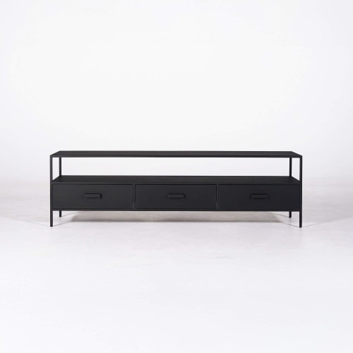 Industrielles TV-Möbel aus schwarzem Metall mit 3 Schubladen - New York