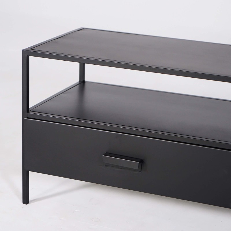 Industrielles TV-Möbel aus schwarzem Metall mit 2 Schubladen - New York