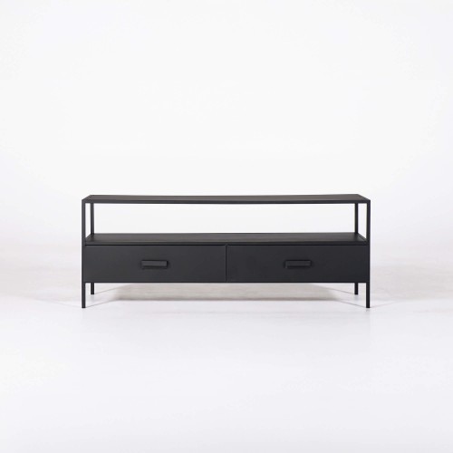 Industrielles TV-Möbel aus schwarzem Metall mit 2 Schubladen - New York