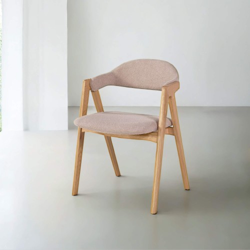 Stuhl aus Naturholz und beigem Bouclé-Stoff – Lykke