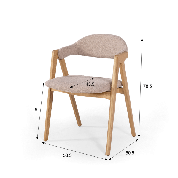Stuhl aus Naturholz und beigem Bouclé-Stoff – Lykke