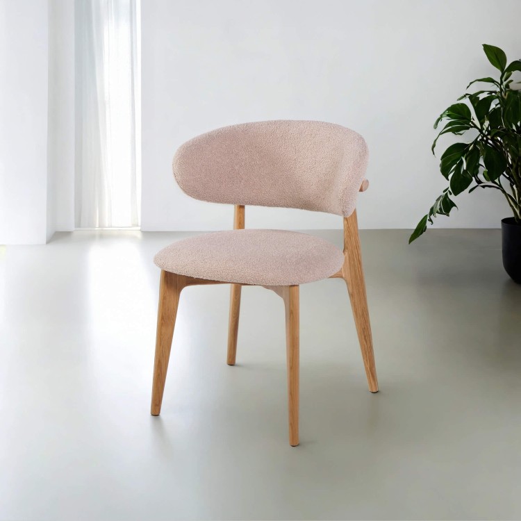 Stuhl aus massiver Eiche und beigem Stoff – Lunna