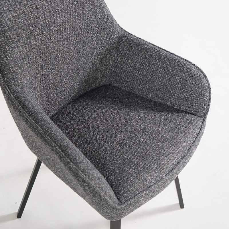 Drehbarer Esszimmerstuhl aus dunkelgrau meliertem Stoff – Alma