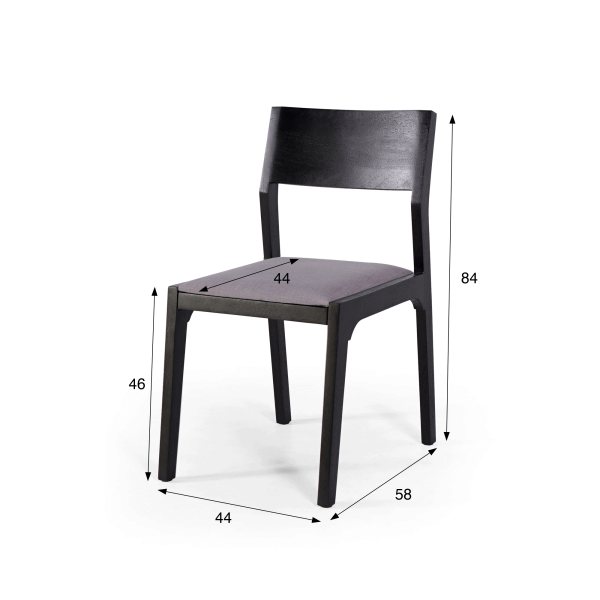 Schwarzer Stuhl aus Naturholz und grauem Stoff - Elegance