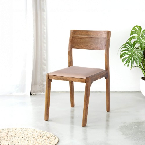Stuhl aus Naturholz und beigem Stoff - Elegance