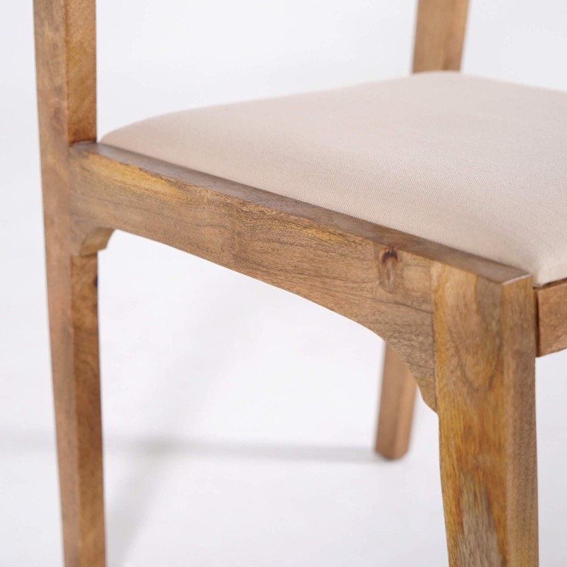 Stuhl aus Naturholz und beigem Stoff - Elegance