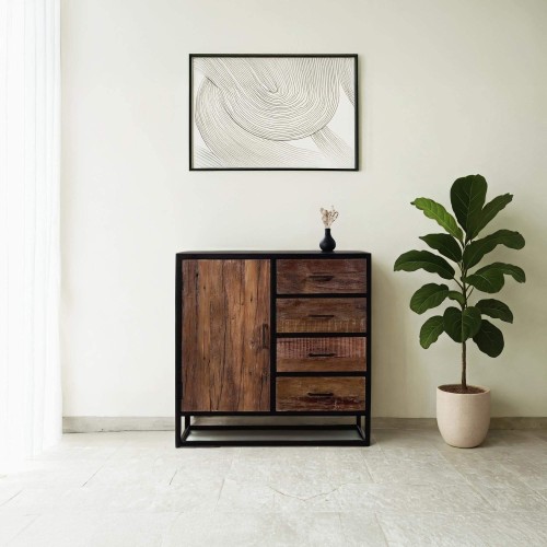 Kleines industrielles Sideboard aus recyceltem Holz, 1 Tür - Recycled