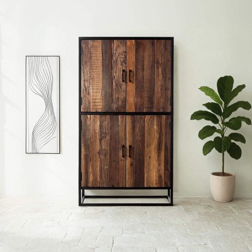 Hohes Sideboard 90 cm aus recyceltem Holz – Recycled