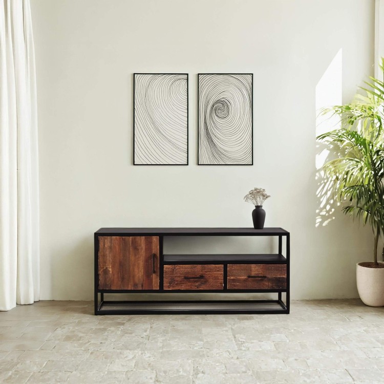 Kleines industrielles TV-Möbel aus recyceltem Holz - Recycled