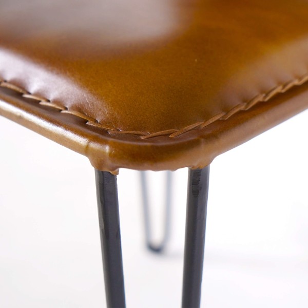 Vintage-Stuhl aus Metall und braunem Leder - Smart