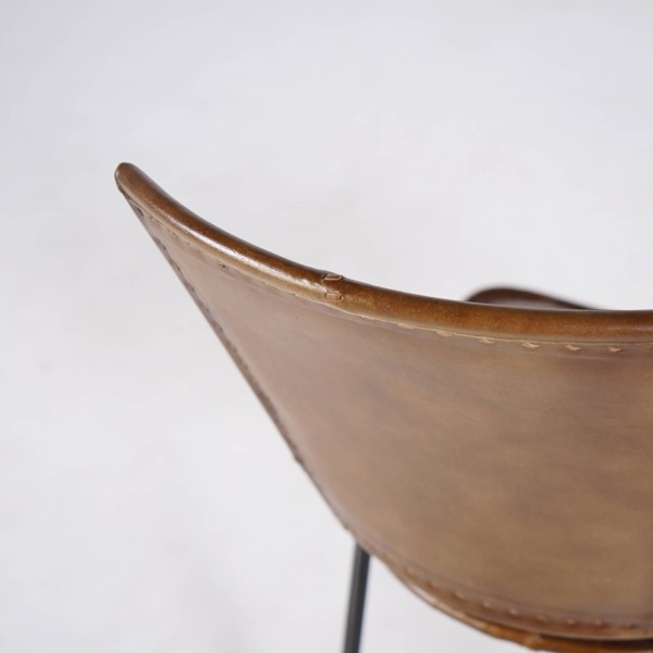 Vintage-Stuhl aus Metall und braunem Leder - Smart