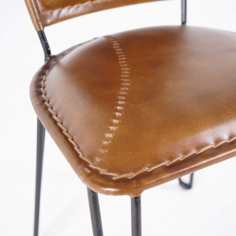Vintage-Stuhl aus Metall und braunem Leder - Smart