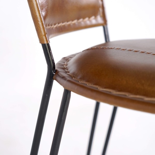 Vintage-Stuhl aus Metall und braunem Leder - Smart