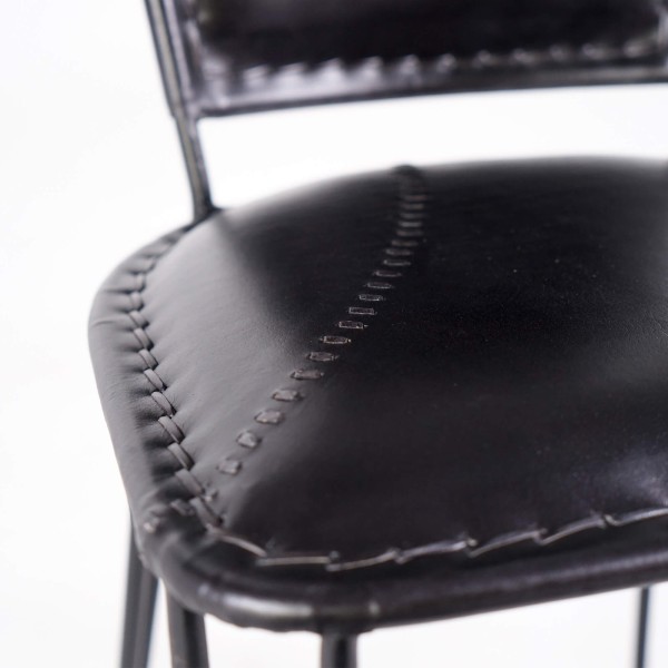 Vintage-Stuhl aus Metall und schwarzem Leder - Smart