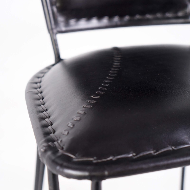 Vintage-Stuhl aus Metall und schwarzem Leder - Smart