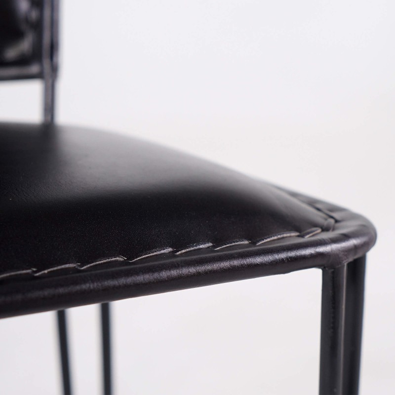 Vintage-Stuhl aus Metall und schwarzem Leder - Smart