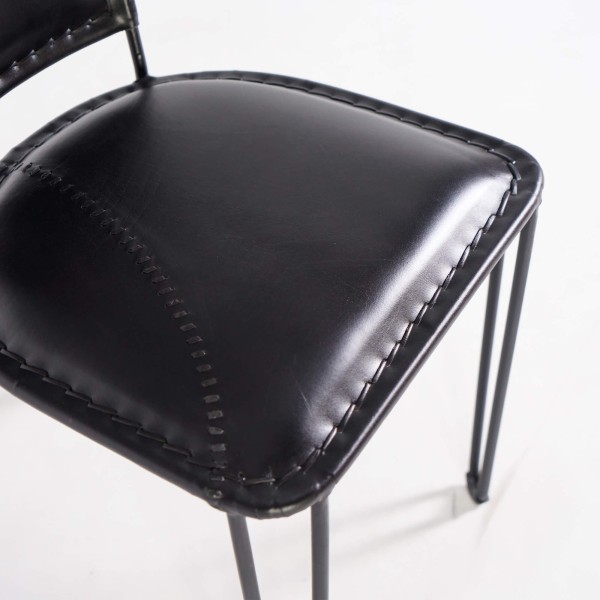 Vintage-Stuhl aus Metall und schwarzem Leder - Smart