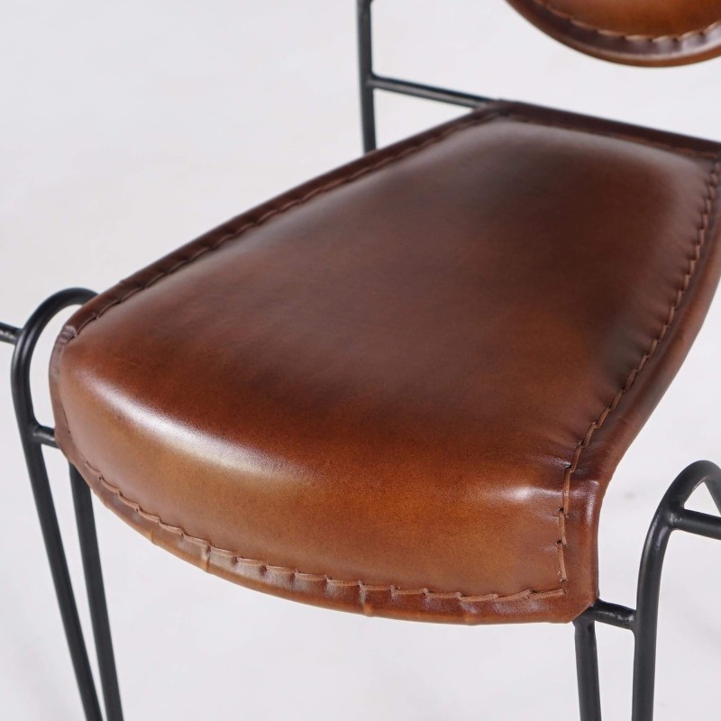 Vintage-Stuhl aus Leder und Metal "Faites comme chez vous"