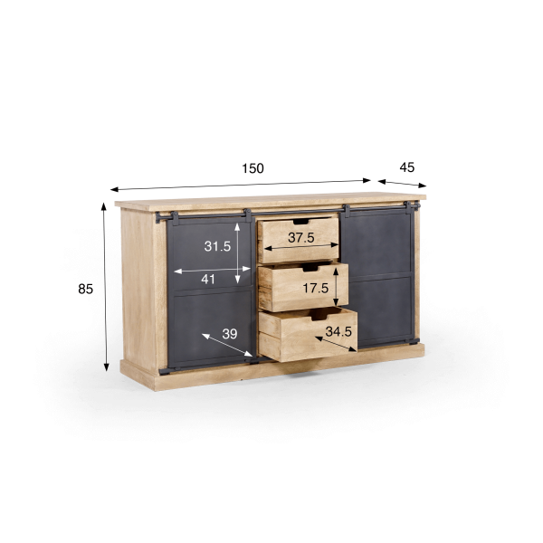 Industrielles Sideboard aus Massivholz und Metall 150 cm – Detroit