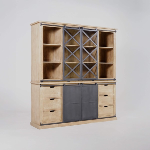 Vitrine im Industrial-Stil aus Massivholz 180 cm – Detroit